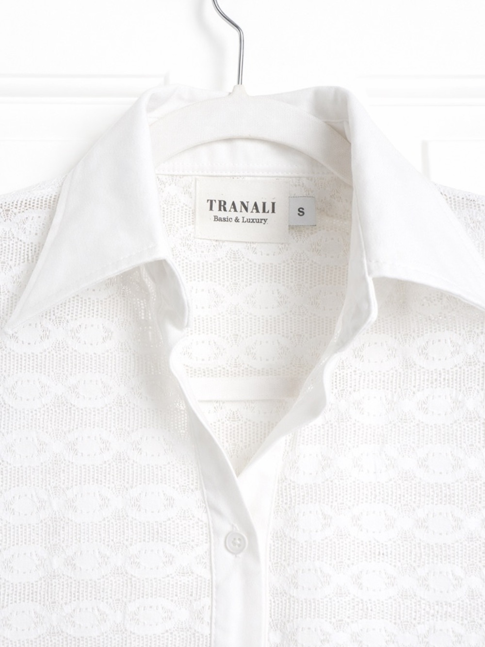 Tranali White Sheer Lace Button Down Blouse Collared Romantic Cottagecore Top-S - Picture 4 of 6